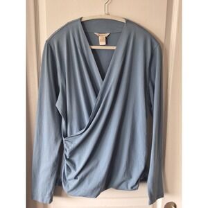 Sundance Women XL Faux Wrap Long Sleeve Surplice Ruched Top Ballet core Coastal